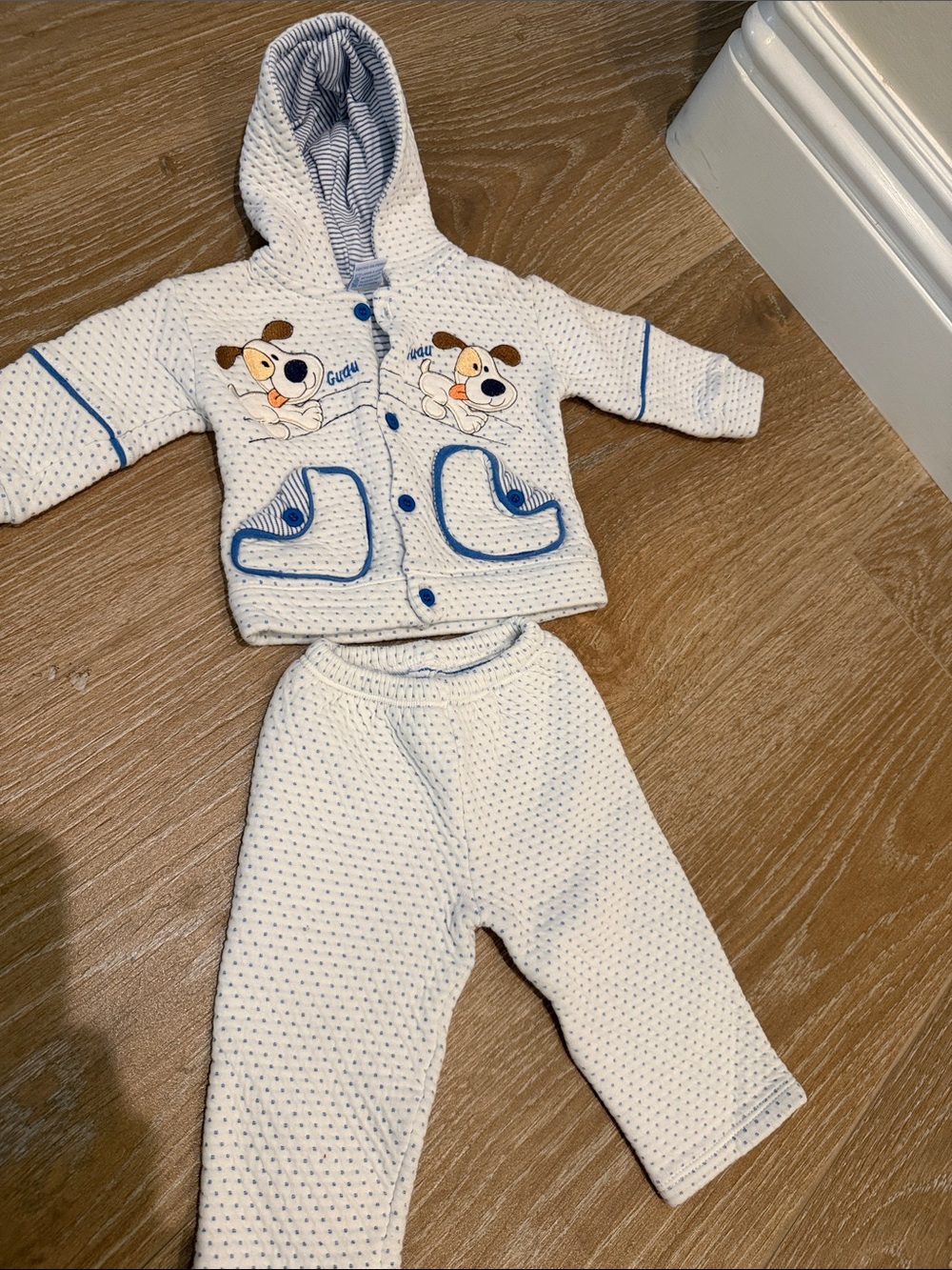 Vintage Matching Set with Dog Print - Cream